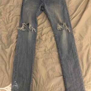 Men's Distressed Skinny Jeans in Light Blue